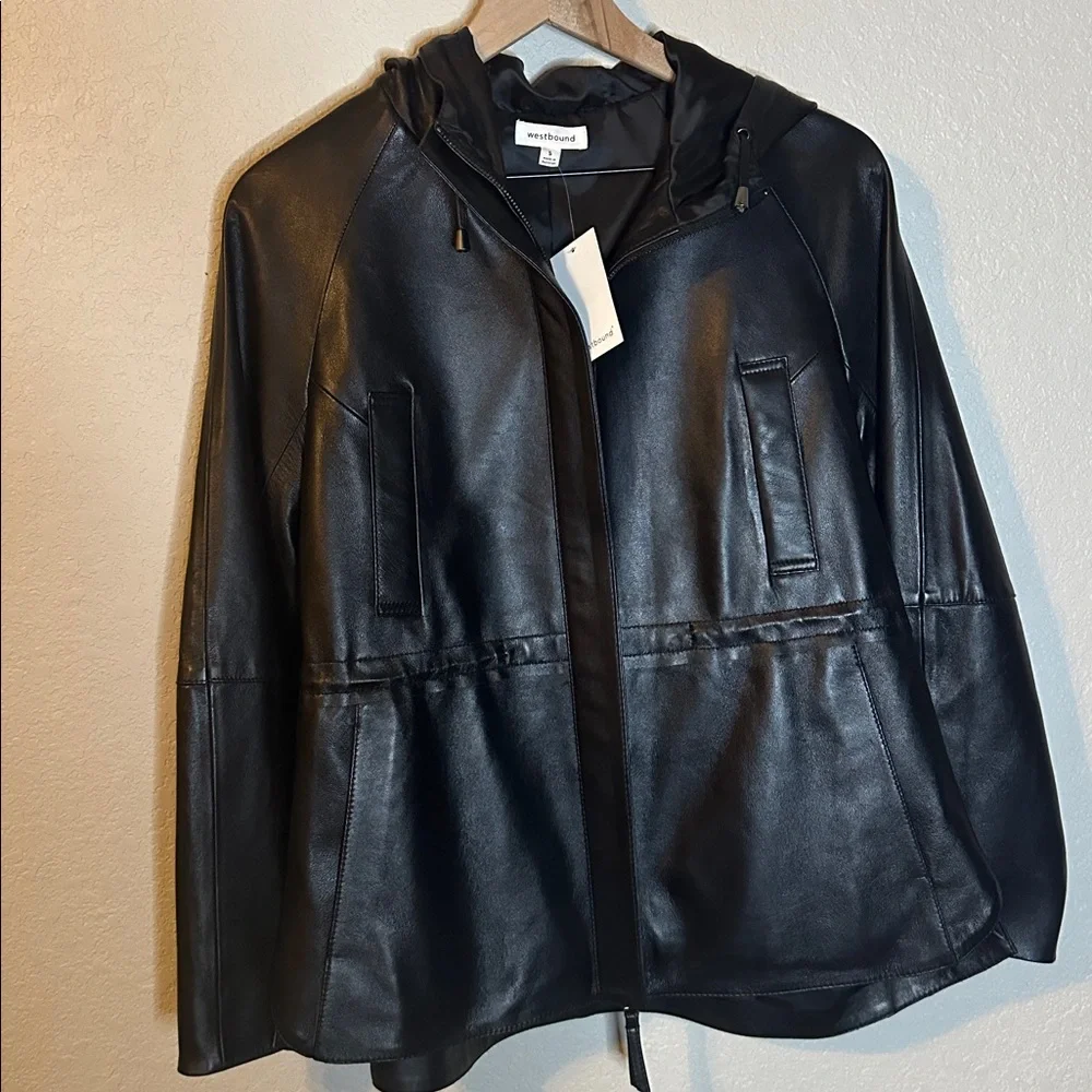 NWT Westbound Women's Black Hooded Lambskin Leather Jacket Size S